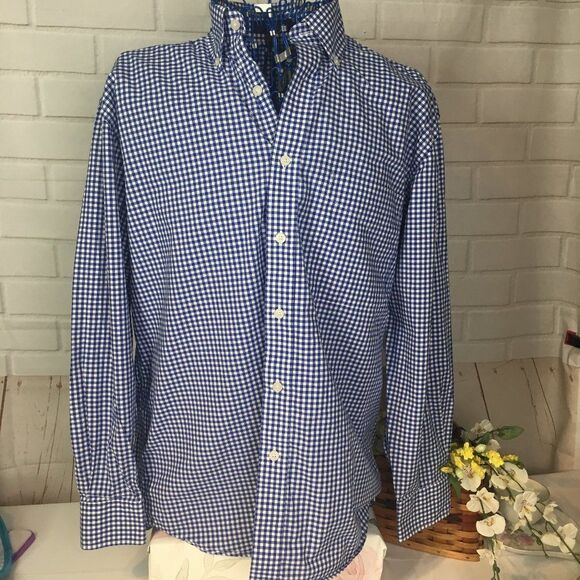 MENS Alan Flusser Blue Gingham Western Dress Shirt size S small 40" chest - Picture 1 of 9